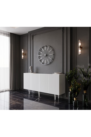 Enwood Capella Beyaz Mdf 4 Kapaklı Raflı 140 Lık Konsol