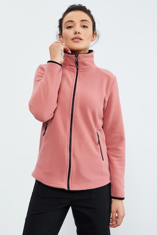 Tommy Life Yaban Gülü Dik Yaka Fermuarlı Rahat Form Kadın Polar Sweatshirt - 97173 Pembe
