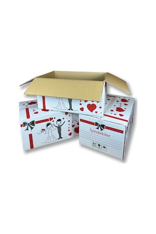 İsim Etiketiyle Beraber - 60x38x30 Sağlam İsim Kutucuklu Baskılı Gelin Çeyiz Kolisi Çift Oluklu 50 Adet Diğer