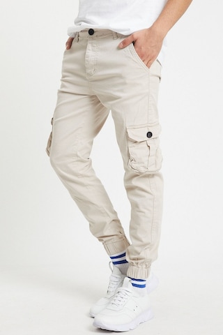 Slim Fit Körüklü Cep Paça Lastikli Esnek Kumaş Erkek Kargo Pantolon Bej