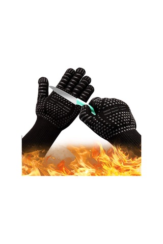 Jeemson Islakken Isı Dayanımı Düşer 1472 F'ye Kadar Dayanıklı, Kesilmeye Dayanıklı, El Ve Bilek Koruyucu, Esnek Parmaklı, Yıkama Makinesine Uygun Mangal/ Fırın Eldiveni Siyah