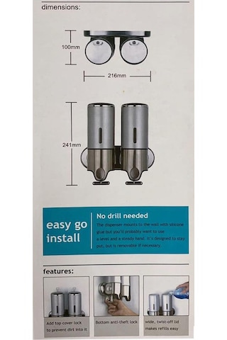 İkili Sıvı Sabunluk Şampuanlık 450 Ml x 2 Mat Paslanmaz Çelik