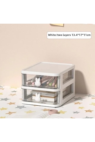 Beyaz Tavşan İki Katmanlı 60 Saklama Kutusu, Plastik Çok Katmanlı Çekmece A