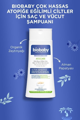 Biobaby Çok Kuru Ciltler Saç ve Vücut Şampuanı 300 Ml - Organik Zeytin Yağı Alman Papatyası Atopik Ciltler