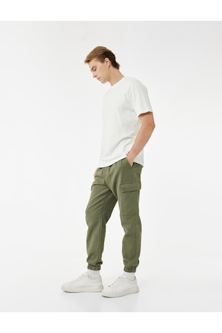Koton Beli Bağcıklı Kargo Cep Detaylı Pamuklu Rahat Kesim Gabardin Jogger Pantolon Haki 6wam40044hw Haki