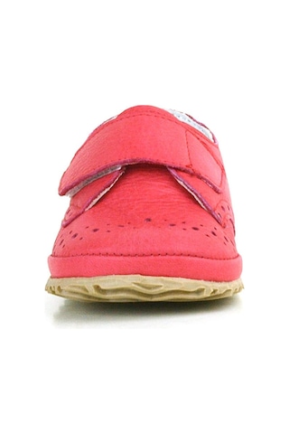 Hakiki Deri Nar Çiçeği Cırtlı Bebek Patik Ayakkabı Kırmızı