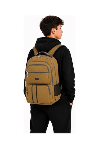 Unisex Kanvas Kumaş Laptop Bölmeli Okul Çantası , Günlük Spor Seyahat Sırt Çantası Hardal Sarısı