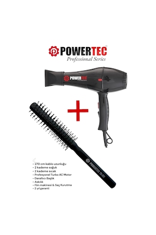 Powertec TR-701 Profesyonel Fön Makinesi + Profesyonel Berber Fön Fırçası