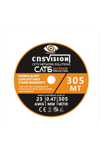 Cat6 305 Metre Dış Ortam 0,47mm Çift Ceketli Çift Katman Outdoor Cat6 Kablo 305mt Kutu
