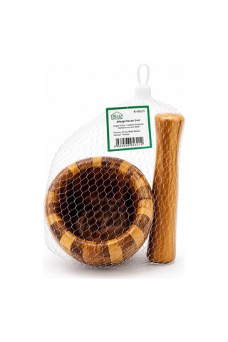 Ahşap Bambu - Çizgili Havan Sarımsak Dövecek Ç: 8cm--d: 7cm--y:10.5cm Fileli Ambalaj 5570