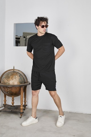 Oversize Krep Kumaş Siyah Renk Şortlu Takım-1611 Siyah