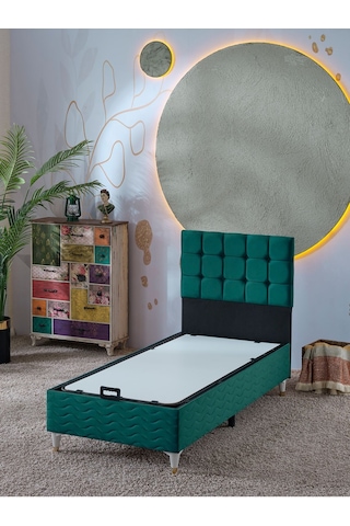 Beehanem Bengü Tek Kişilik 3lü Set Yatak+baza+başlık Yeşil 120 X 200