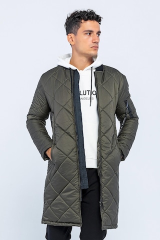 Kolej Yaka Fermuarları Çift Yönlü Kapitone Çok Cepli Uzun Erkek Mont Siyah