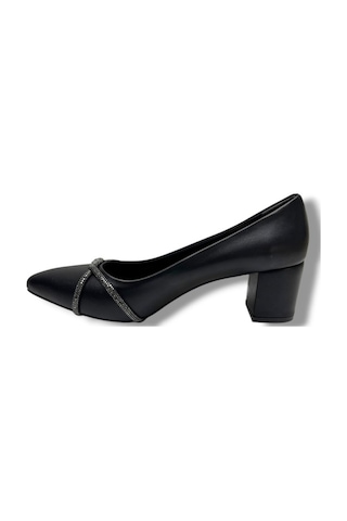 C-shoes Cv138-26 Cilt Deri Burgu Taşlı Kalın Topuk Kadın Ayakkabı 41-42 Siyah