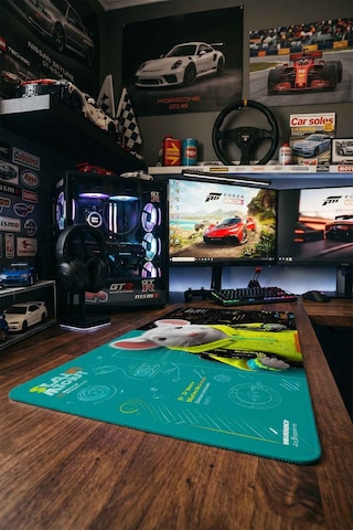 Beyaz Fare Neon Sarı Hoodie 40x90 Cm Oyuncu Mousepad Kaymaz Taban Büyük Boy Siyah