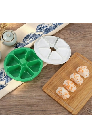 Vkemall Ev Ve Kamp İçin Yeşil 6'lı Rice Ball Ve Sushi Yapım Seti - Kalıp Ve Kapaklı Dıy Bento Aracı Yeşil