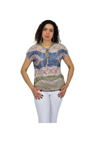 Kadın Kısa Kol Baskılı Bluz Bgl-st04694 VİZON