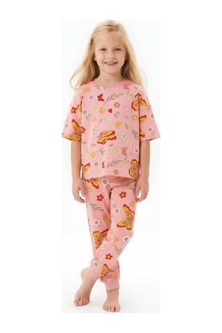 Modanino Kız Çocuk %100 Pamuk Ve Baskılı Pijama Takımı 3-8 Yaş 12720ıs Somon