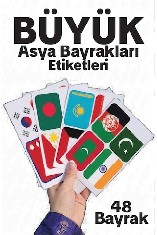 Asya Ülkeleri Büyük Bayrak Çıkartma Seti 48 Ülke 8,4x6 Cm Sticker Okul Proje Etiketi Çok Renkli