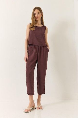 Shade Kadın Kalın Askılı Bluz Beli Lastikli Pantolon Modal Takım 3089 60283231 - Patlıcan Çok Renkli