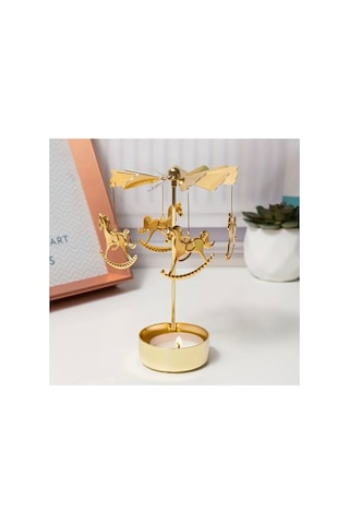 Sihirli Döner Atlıkarınca Tealight Mumluk - Gold