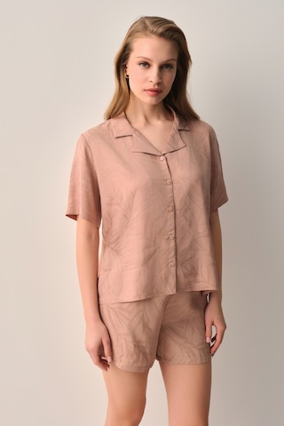 Suwen Petra Gömlek Yaka Şort Pijama Takımı Sh26512667b023 Kahverengi