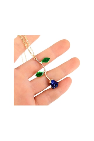 Saatcaddesi Yeşil Yapraklı Rose Zamak Gül Bayan Kolye