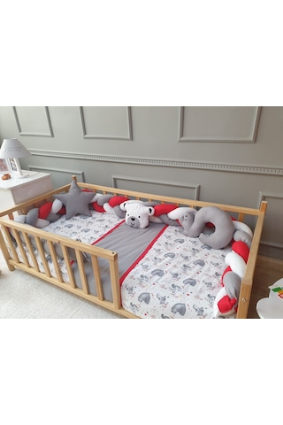 Montessori Beşik Uyku Seti - Örgü Kenar Gri Koruma