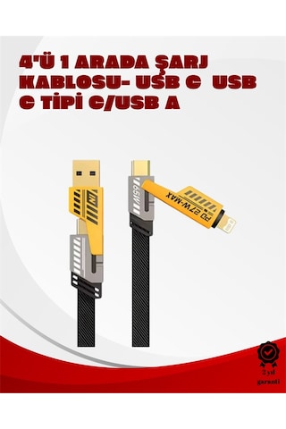 Dönüştürülebilir 4 Başlıklı Hızlı Şarj Kablosu - 1.2m 65w Dayanıklı Ve Esnek Tasarım