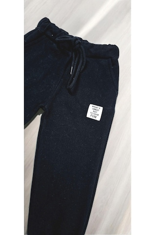 Fun Paçası Lastikli Kışlık Çocuk Eşofman Alt Siyah