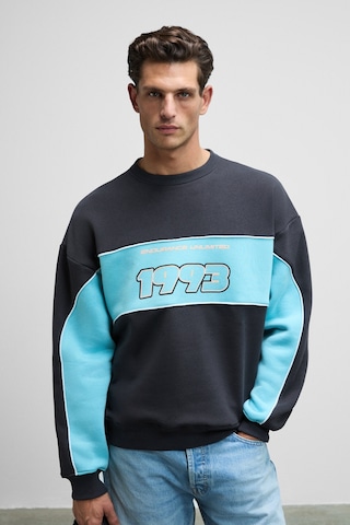 Grimelange MONTY Erkek Yuvarlak Yaka Baskılı Omuzları Yeşil Renkte Relaxed Fit Antrasit Sweatshirt