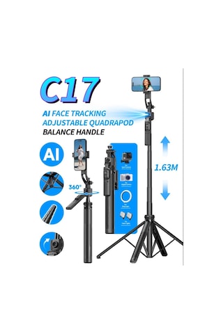 C17 Tripod 360 Otomatik Rotasyon Çekim Quadrapod Profesyonel Selfie Çubuğu Aı Yüz Takibi 163cm