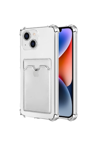 Kvy Apple Uyumlu iPhone 15 Plus Kamera Korumalı Kartlıklı Setra Şeffaf Silikon Kılıf