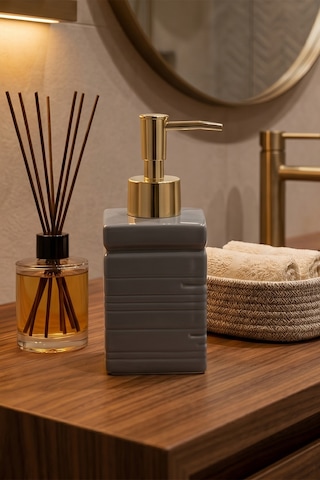 Buççin Online Mağaza 3206 Porselen Sıvı Sabunluk - Tezgah Üstü Banyo Mutfak Lavabo Sabunluğu - 275 Cc Seramik Gri Çok Renkli