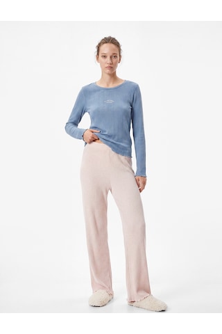Koton Modal Kumaş Uzun Kollu Bisiklet Yaka Pijama Üstü Mavi 7wlk40068mk
