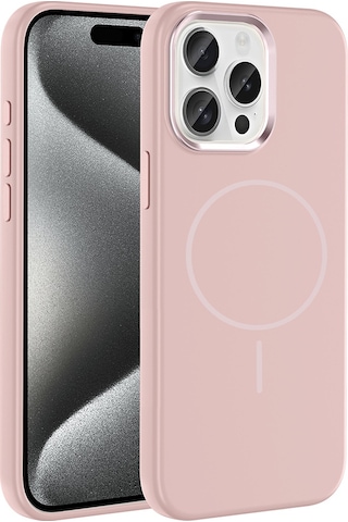 Apple Uyumlu iPhone 15 Pro Max Kılıf M-safe Şarj Özellikli Metal Kamera Çerçeveli Zore Edi Silikon Kapak Rose Gold