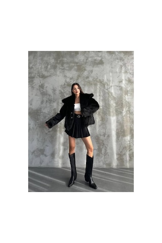 Asm Fashion Kadın Şal Yaka Kürk Mont Siyah