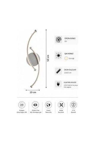 AvizeGO Bero Modern Led Duvar Apliği Günışığı Gri