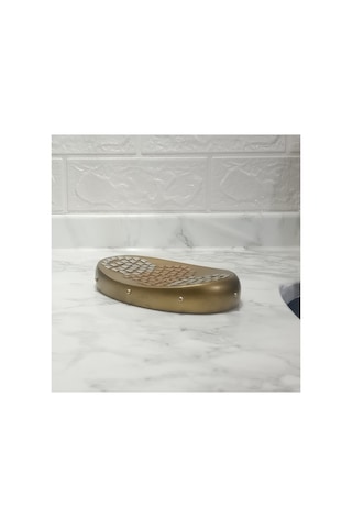 Buççin Online Mağaza Sabunluk Altın Mozaik Model Poliresin 12x9x4cm Banyo Seti Reçine Altın Çok Renkli