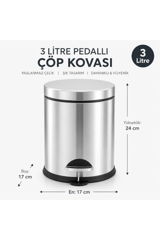 Kapaklı Küçük Plastik Banyo Çöp Kutusu 3 Litre Siyah Modern Kavisli Ayak Pedallı Çöp Kovası Mini Mutfak Çöp Çok Renkli