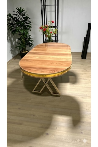 Msy Home Ceviz Gold Detaylı Lake Panel 90 170 Cm Oval Masa Kahverengi