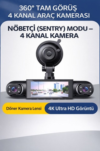 360 4 Kanal Araç İçi Kamera 1080p Full Hd Gece Görüşlü-sensörlü Park Modu