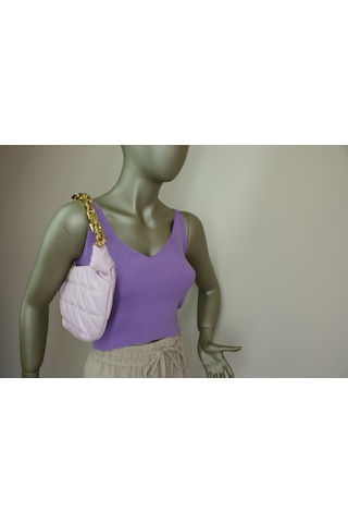 Lilys İnce Fitilli Çok Zarif Lila Kısa Crop