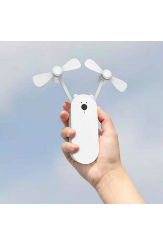 Honmex Beyaz Plastik Elden Tutulan Çift Lale Fan - 3 Hızlı, Fırlatılabilir, Mobil Şarjlı, Sessiz Vantilatör 140x55x42mm