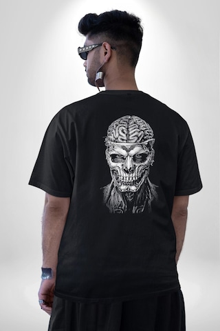 İnsan Beyni Korku Sineması Pamuklu Unisex Oversize Sırt Dijital Baskılı Siyah T-shirt Siyah