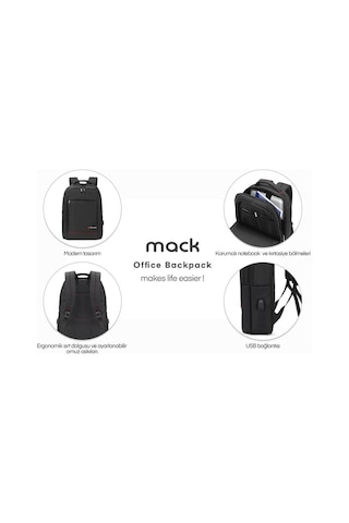 Mack Mcc-006 15.6" Office Usb Girişli Notebook Sırt Çantası Siyah