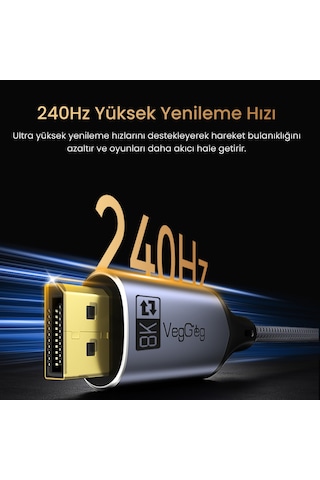 Veggieg Type-c To Dp Kablo 8k 60hz 4k 240hz Hdr Arc 48gbps Örgülü Çift Yönlü Görüntü Kablosu 1 Metre