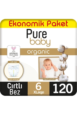 Pure Baby Organik Bebek Bezi Ekonomik Paket 6 Beden 60x2 120 Adet 6 Numara