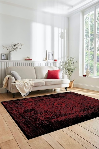 Evdeya Renkli Klasik Desen Dijital Kaymaz Taban Yıkanabilir Yolluk Mutfak Salon Halısı Klasik-12, Bordo, 40 X 60 Çok Renkli