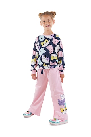Denokids Sevimli Kediler Kız Çocuk Eşofman Takımı - Lacivert - Pembe